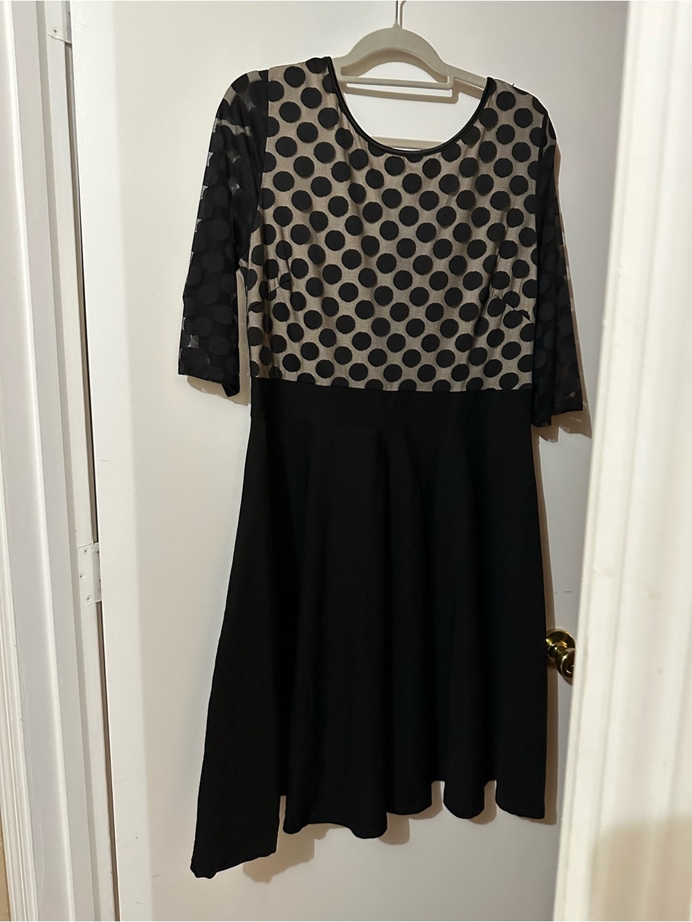 Miusol Black & Beige Polka Dot Fit-and-Flare Dress